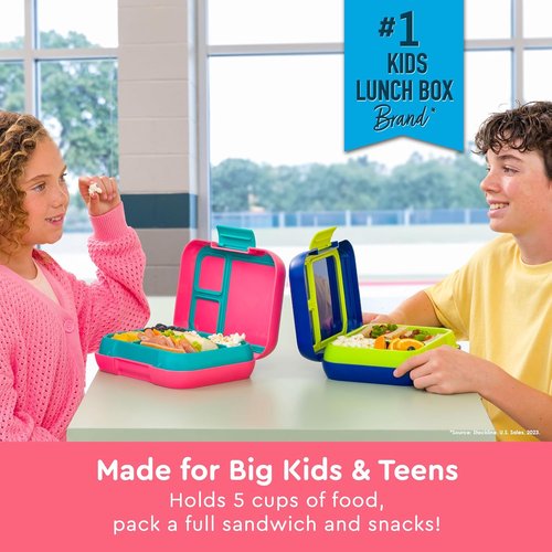 Bentgo Pop - Leak-Proof Lunch Box with Removable Divider for Ages 8+ | 5 Cups, 3-4 Compartments, Microwave & Dishwasher Safe, Bright Coral/Teal