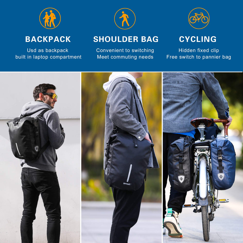 Rhinowalk Bike Pannier Bag 20L Bicycle Rear Rack Bag Laptop Storage Bag Backpack Shoulder Bag with Rain Cover