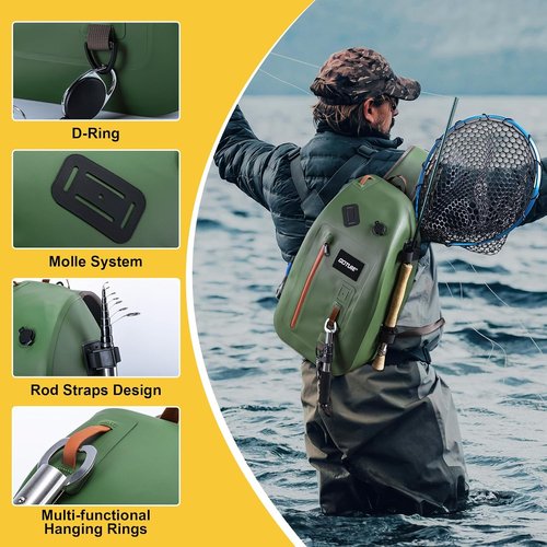 Goture Waterproof Fly Fishing Sling Pack - 13L Tackle Backpack with Rod Holder & Airtight Zipper