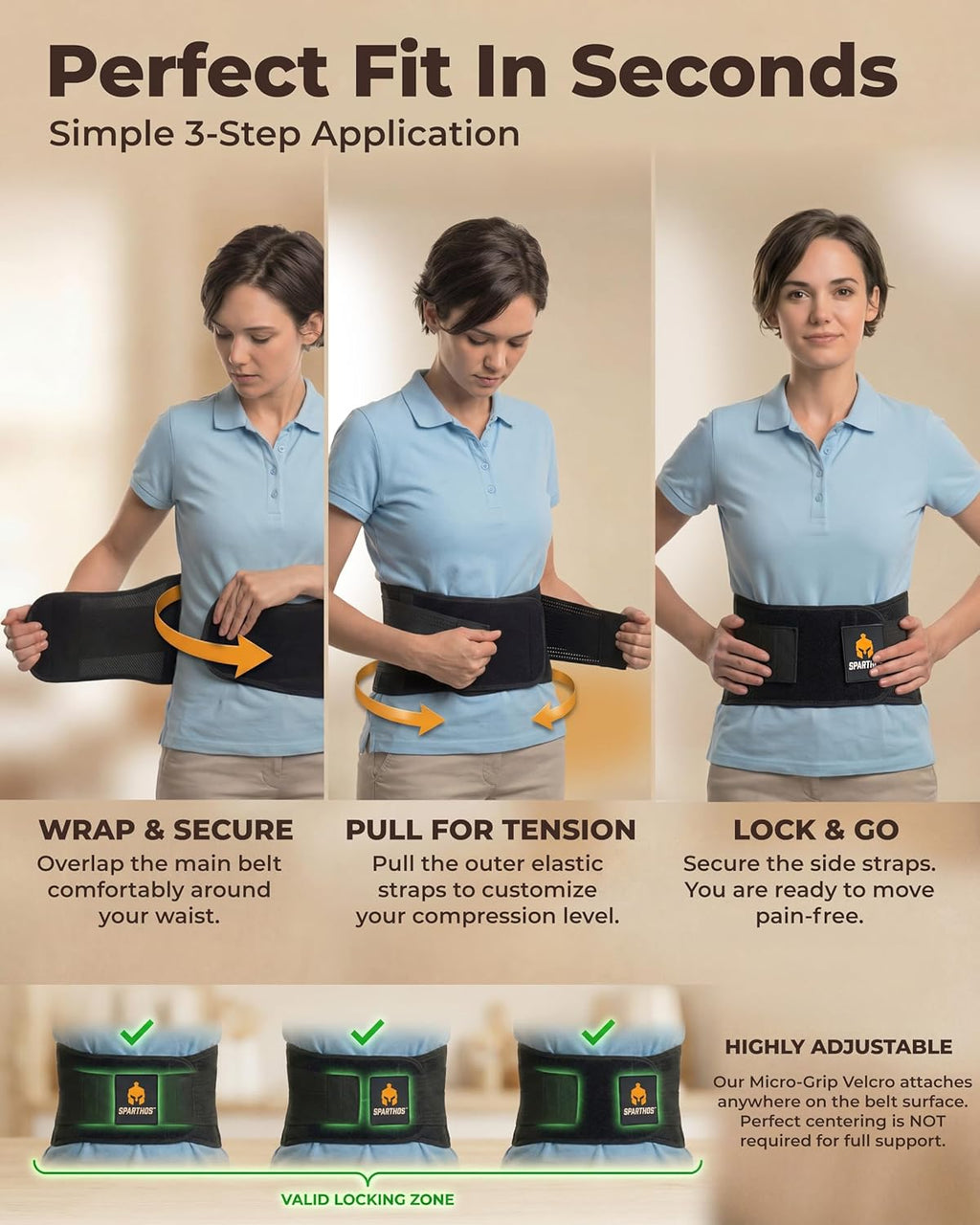 Sparthos Back Support Belt - Instant Relief for Back Pain & Sciatica - Breathable Lumbar Brace | X-Small