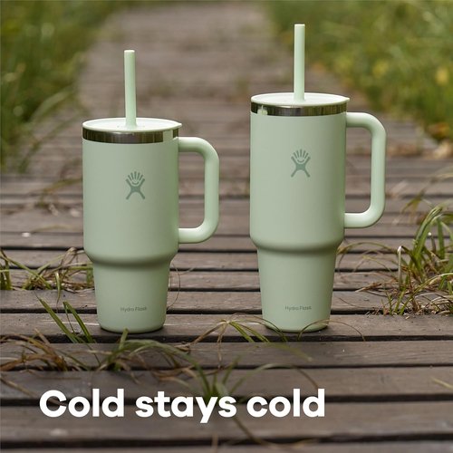 Hydro Flask Travel Tumbler - Insulated Stainless Steel with Handle & Straw | 40 Oz Glimmer Blue