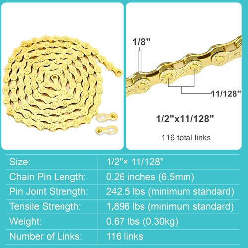 Tailcle 6/7/8 Speed Gold Bike Chain, Bicycle Chain Bike Parts Chain Replacement for Road Mountain Racing Cycling E-Bike MTB BMX (Gold 6/7/8 Speed)