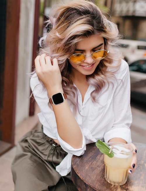 Wearlizer Compatible with Fitbit Versa Bands, Elastic Braided Wristband Strap for Women (Brown, S)