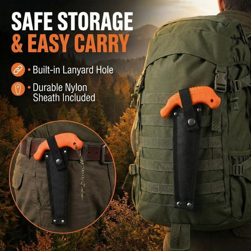 Ceoighe Compact Bone Saw for Hunting, Stainless Steel Sawtooth Blade, Ergonomic T Non Slip Handle, Meat Saw for Camping, Hunting, Outdoor Processing and Hiking with Sheath
