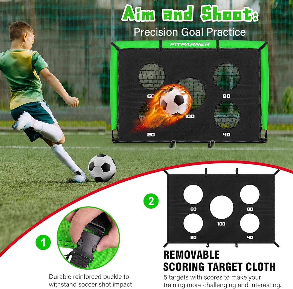 Skiennix Soccer Goals - Portable Backyard Soccer Nets for Kids | 2 Pack, 4x3/6x4 FT with Target, Balls & Cones