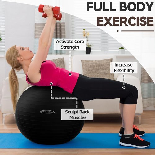 Fitvids Exercise Ball - Anti-Burst Fitness & Yoga Balance Ball with Quick Pump | Slip Resistant, 65cm