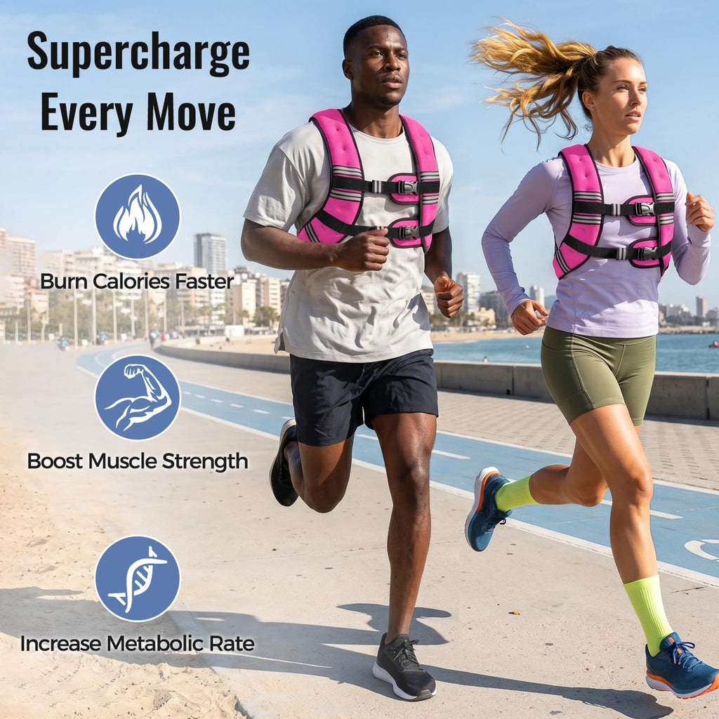 Zeerun Weighted Vest, 6lb/8lb/10lb/12lb/15lb/18lb/20lb/24lb/30lb for Men Women, Reflective Stripe Adjustable Buckle, Comfortable Durable Rucking Vest for Walking Running Strength Training, 24LBS-Pink
