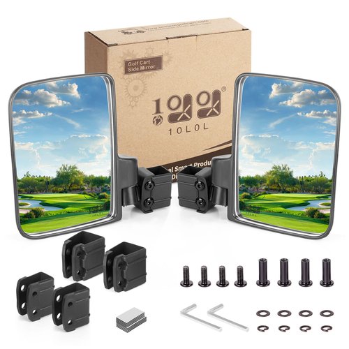 10L0L Golf Cart Rear Seat Kit Arm Rest Set with Cup Holder and Golf Cart Mirror, No-Drilling Side Rear View Mirror Compatible with EZGO Club Car Yamaha Golf Cart and Others
