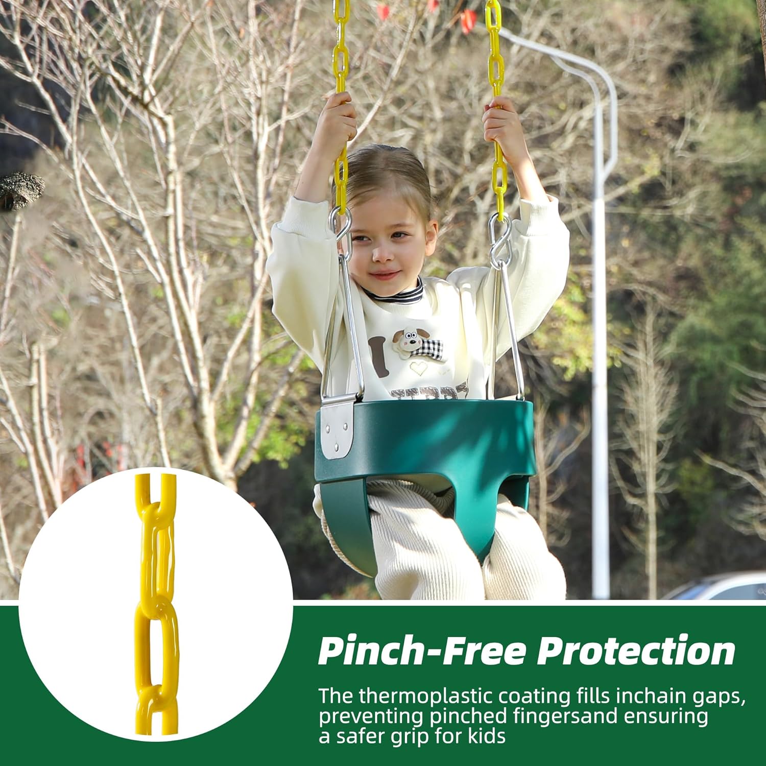 Skiennix High Back Toddler Swing Seat - Fully Assembled with Yellow Coated Chains | Safe & Durable