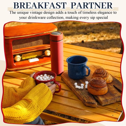Mimorou 2 Pcs 16 oz Enamel Mugs Outdoor Camping Coffee Cups for Hot Cold Beverages Durable for Home, Travel, Beach (Red, Blue)