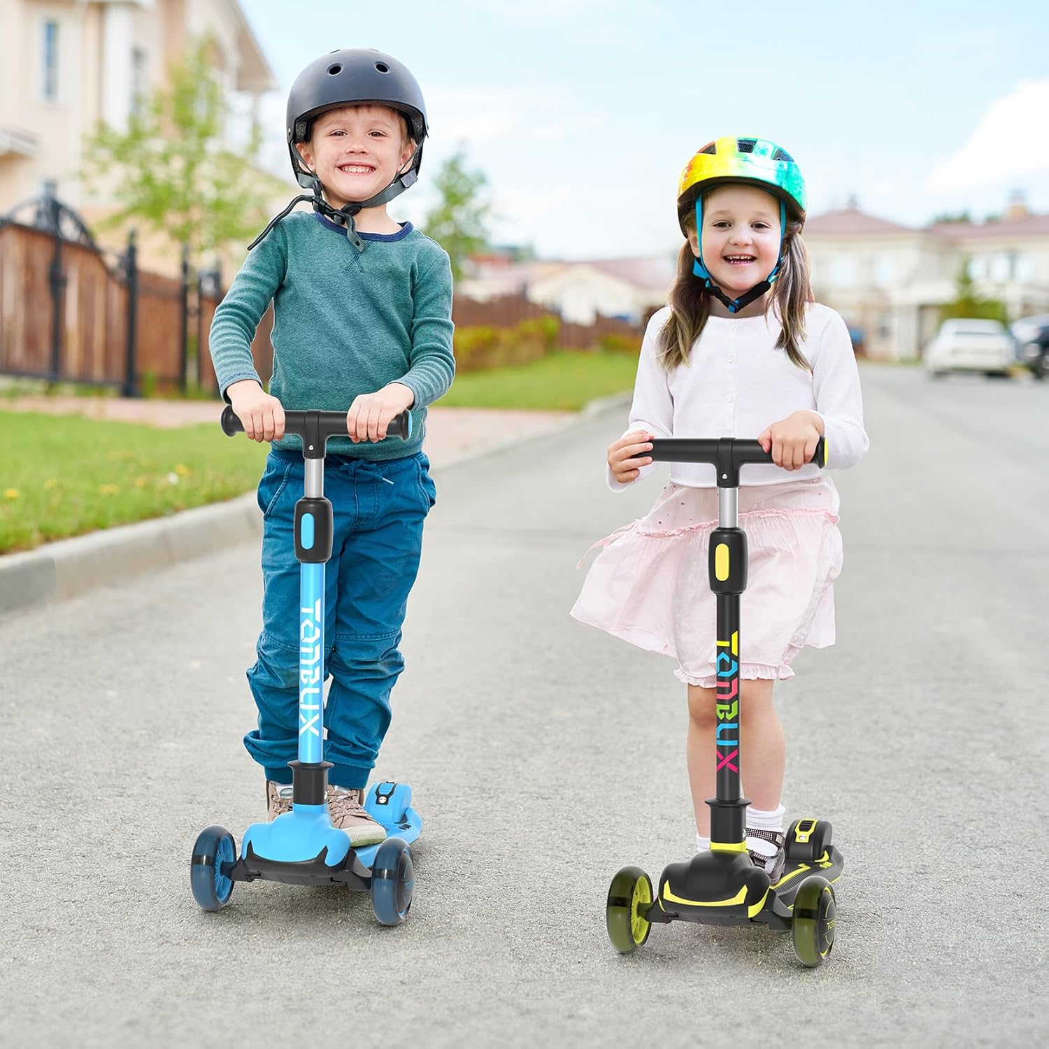 TONBUX Kids Scooter - Light Up 3-Wheel Kick Scooter for Ages 3-12 | Adjustable Height & Anti-Slip Deck