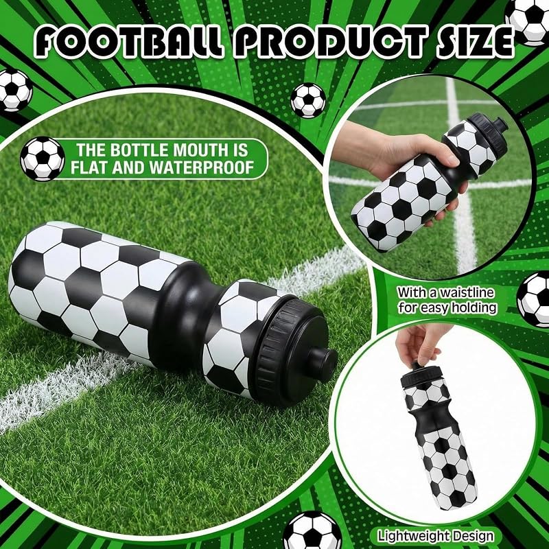 12 Soccer Water Bottles & 12 Drawstring Bags Set - 24 oz Sports Bottle with 13x17 in Bag - Leaks-Proof, Ideal for Soccer Events