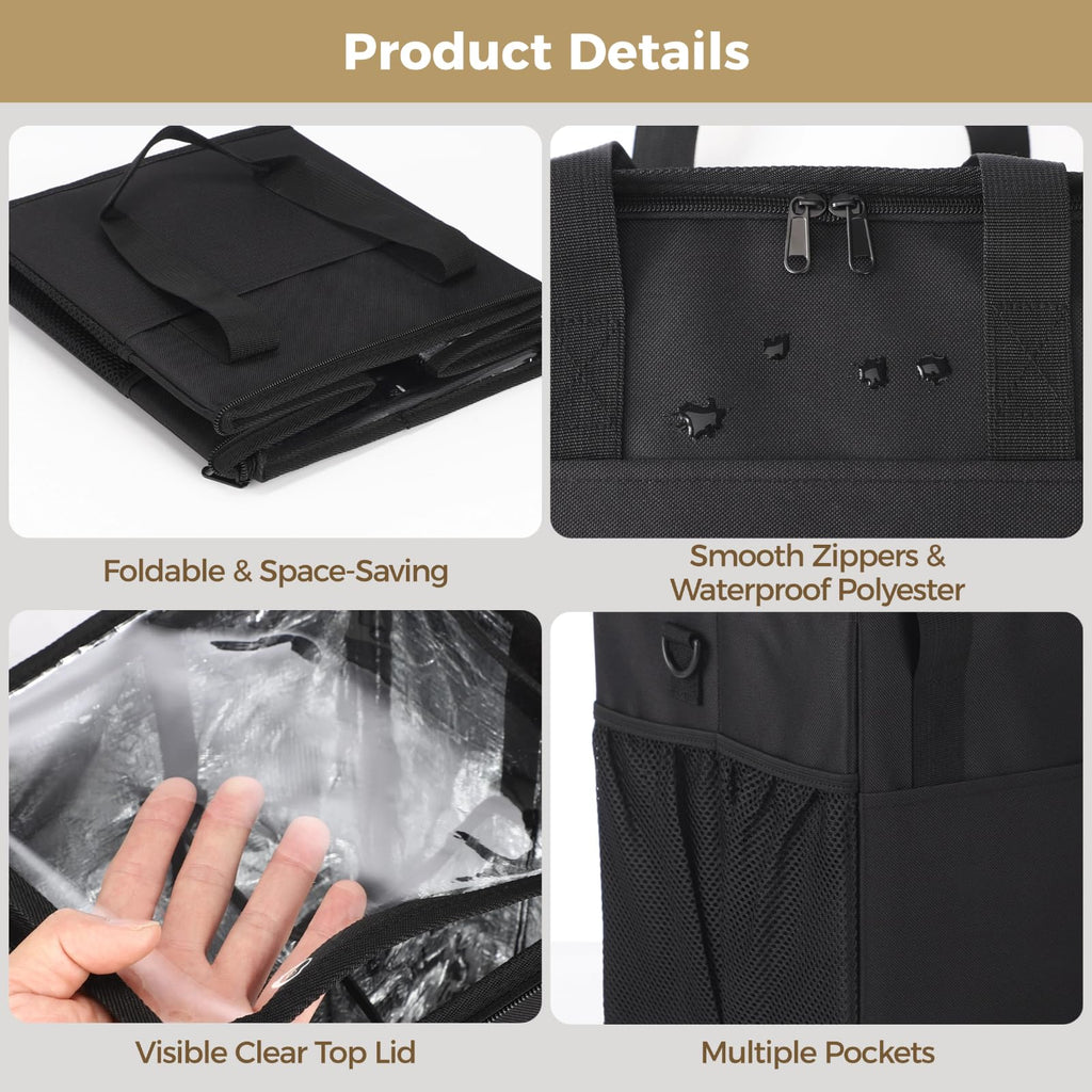 4 Cup Insulated Beverage Carrier Bag, Reusable Drink Carrier with Handle and Shoulder Strap, Adjustable Height Dividers Spill Resistant Portable Coffee Cup Holder for Delivery Takeout Commuting