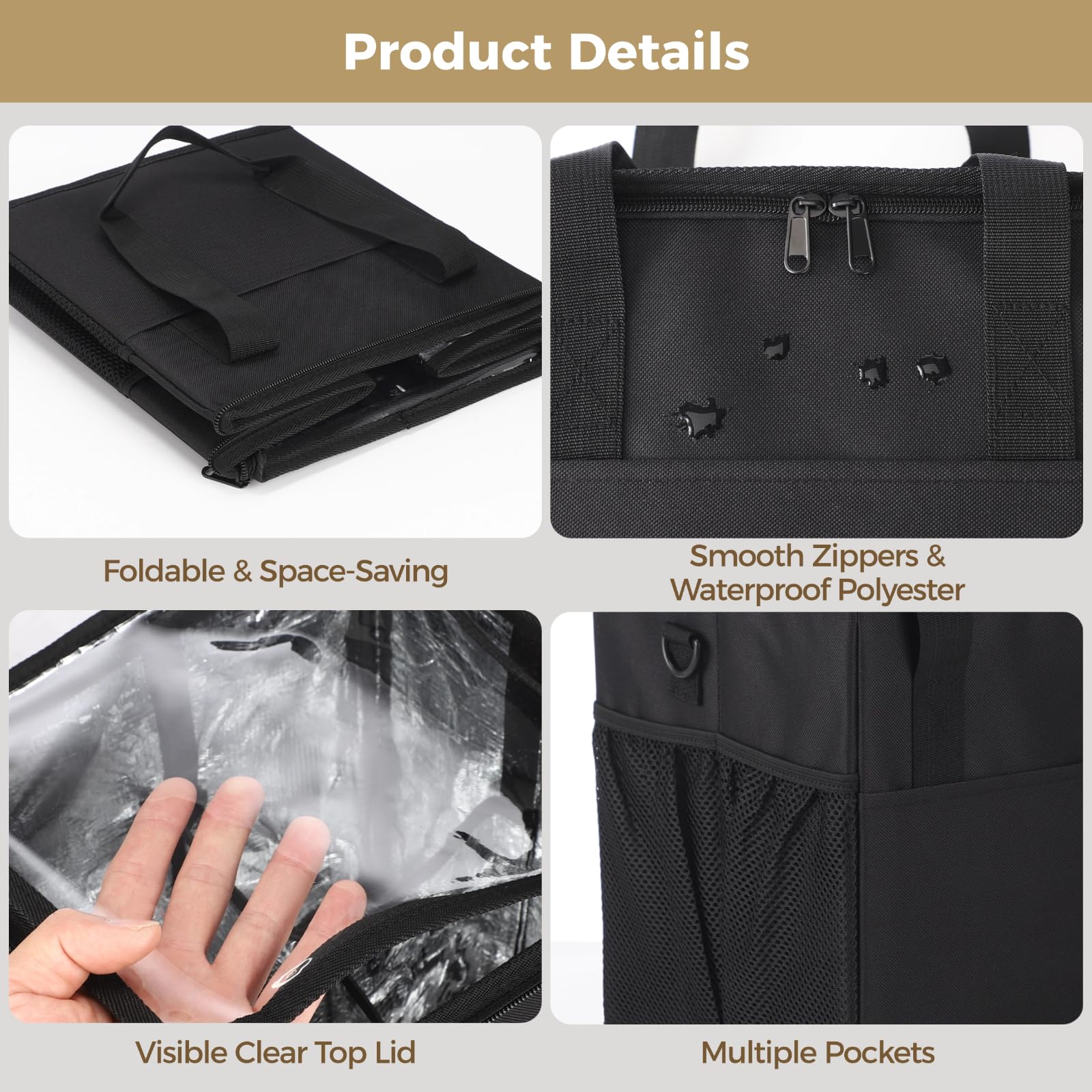 4 Cup Insulated Beverage Carrier Bag, Reusable Drink Carrier with Handle and Shoulder Strap, Adjustable Height Dividers Spill Resistant Portable Coffee Cup Holder for Delivery Takeout Commuting