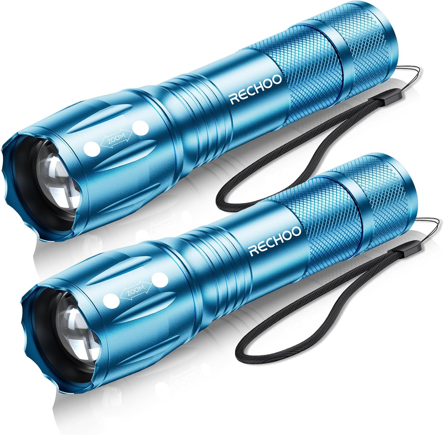 RECHOO LED Flashlight - High Lumens Tactical Flashlights with 3 Modes | Waterproof & Zoomable, 2 Pack