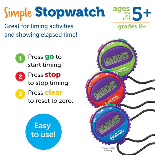 Learning Resources Simple Stopwatch - Ideal for Science Investigations & Timed Math Exercises | Ages 5+