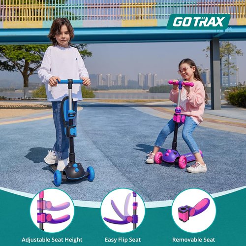 Gotrax KS3 Pro Kick Scooter for Kids - Removable Seat, Light-Up Wheels & Adjustable Handlebar | Ages 2-8