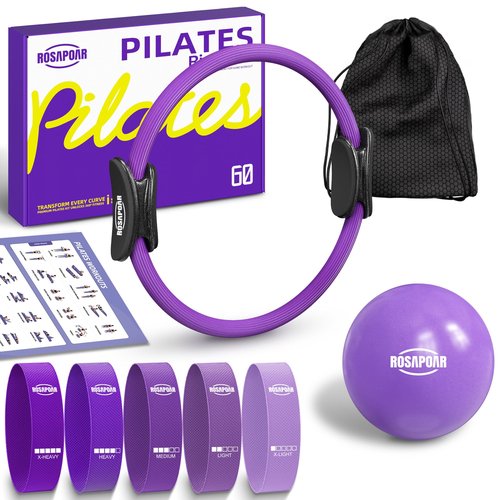 ROSAPOAR Pilates Kit - 14" Pilates Essentials Kit for Women, Pilates Ring Set - Magic Circle with 9'' Yoga Ball for Home Workouts, Toning & Core Sculpting Pilates Equipment - Purple