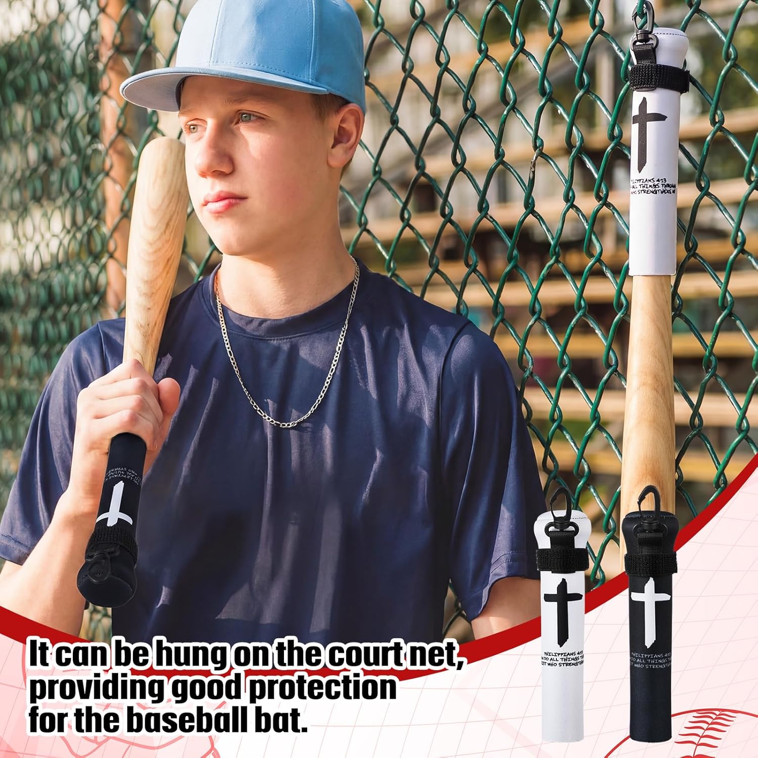 Skiennix Baseball & Softball Bat Covers - 2 Pack Wooden Sleeve with Hook for Travel Storage & Fence Hanging