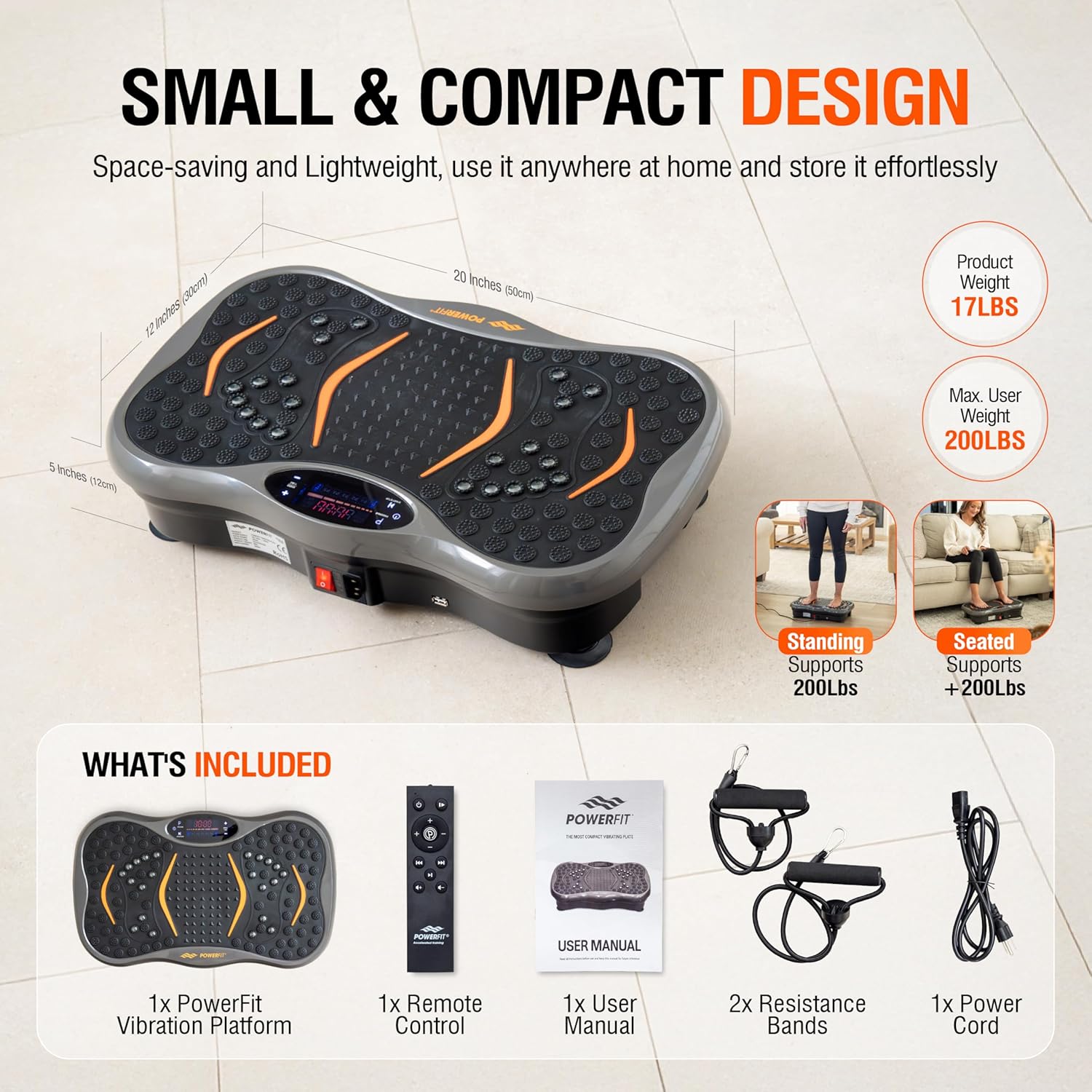 Powerfit Vibration Plate Exercise Machine - Full Body Vibration Platform for Weight Loss & Lymphatic Drainage
