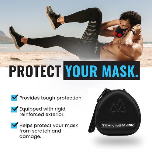 TRAININGMASK Hard Carry Case with Quick Zip Pouch - Internal Soft webbing for Any Workout Mask, Cardio and Endurance Mask, Fitness Mask, Breathing Resistance Mask, Running Mask … (Black)