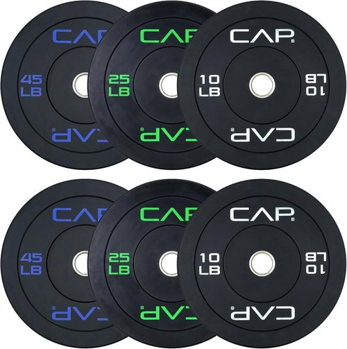 CAP 2-Inch Olympic Bumper Plate Weight Set - 100-370 lbs | Available in Multiple Colors | Optional Storage Rack