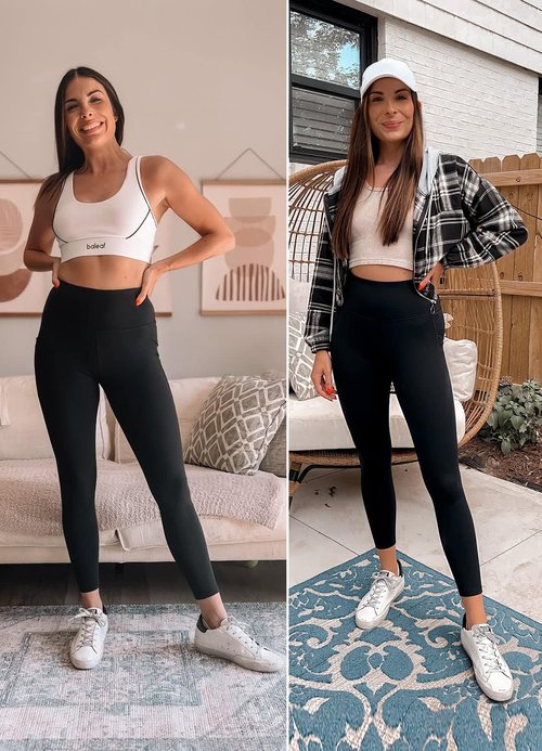 baleaf Leggings with Pockets for Women Tummy Control Workout High Waisted Athletic Ultra Soft 7/14 Gym Yoga Petite Ankle Pants Dark Gray L