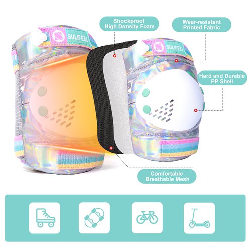 Rainbow Unicorn Roller Skates with Shiny Small Protective Gear Set