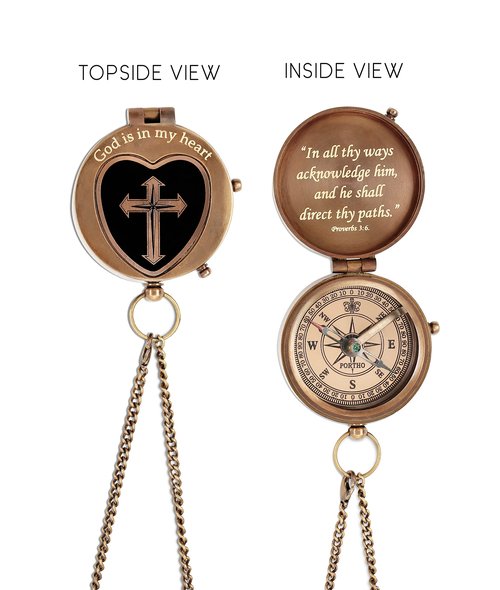 God is in My Heart’ Engraved Brass Compass with Leather Case – Religious Gift for Men, Boys | Christian Baptism, Communion, Confirmation, Graduation Gift 2024 | Inspirational Keepsake.