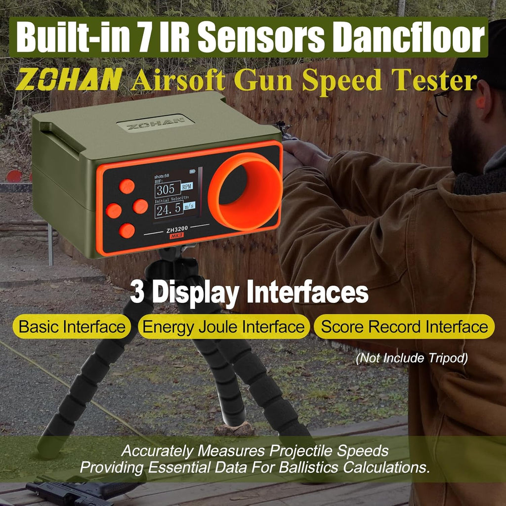 ZOHAN Airsoft Chronograph - Accurate Speed Tester for Airsoft Guns & Paintball | Easy Setup, 4 Adjustable Parameters