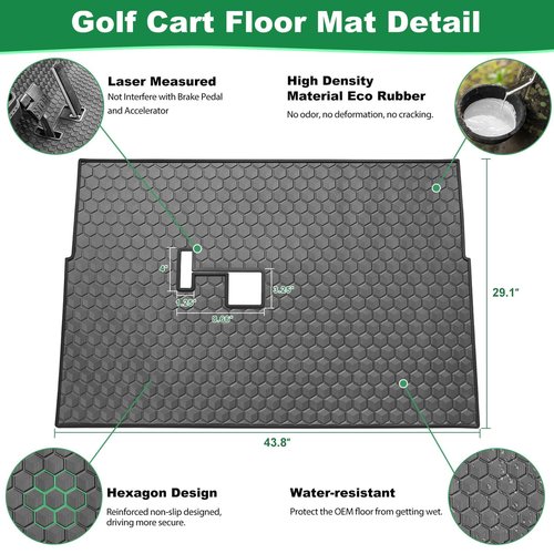 Club Car DS Floor Mat, Upgraded Non-Slip Full Coverage Golf Cart Floor Mat Replacement Think Rubber Fits Club Car DS 1982-2013 / Villager 1982-2018 (Black Trim)