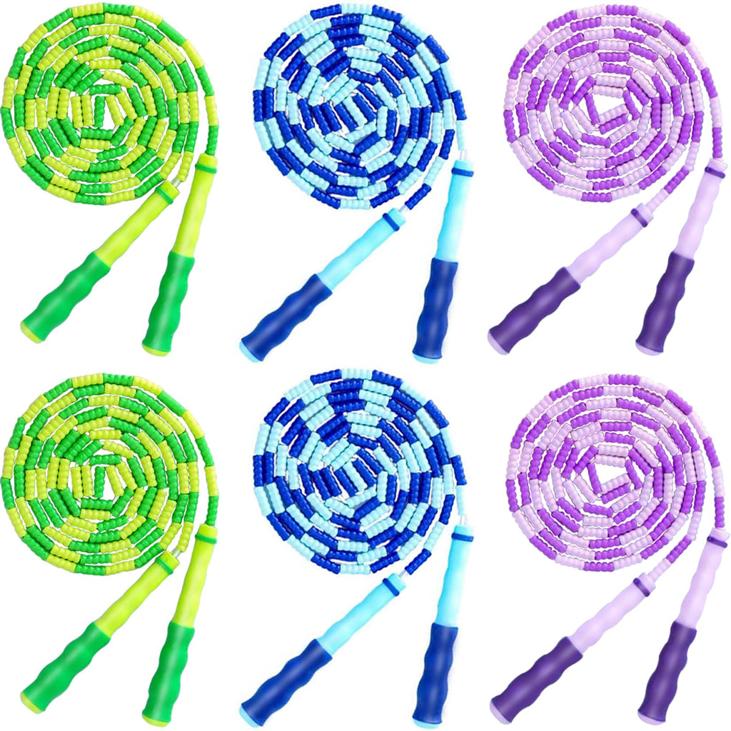 TYSISKNO 6 Pack Kids Jump Rope for Girls and Boys, Soft Beaded Jump Ropes for Kids, Adjustable Skipping Rope, Tangle-Free Segmented Rope for Kid and Women Men Adults Exercise, Keeping Fit, Training -