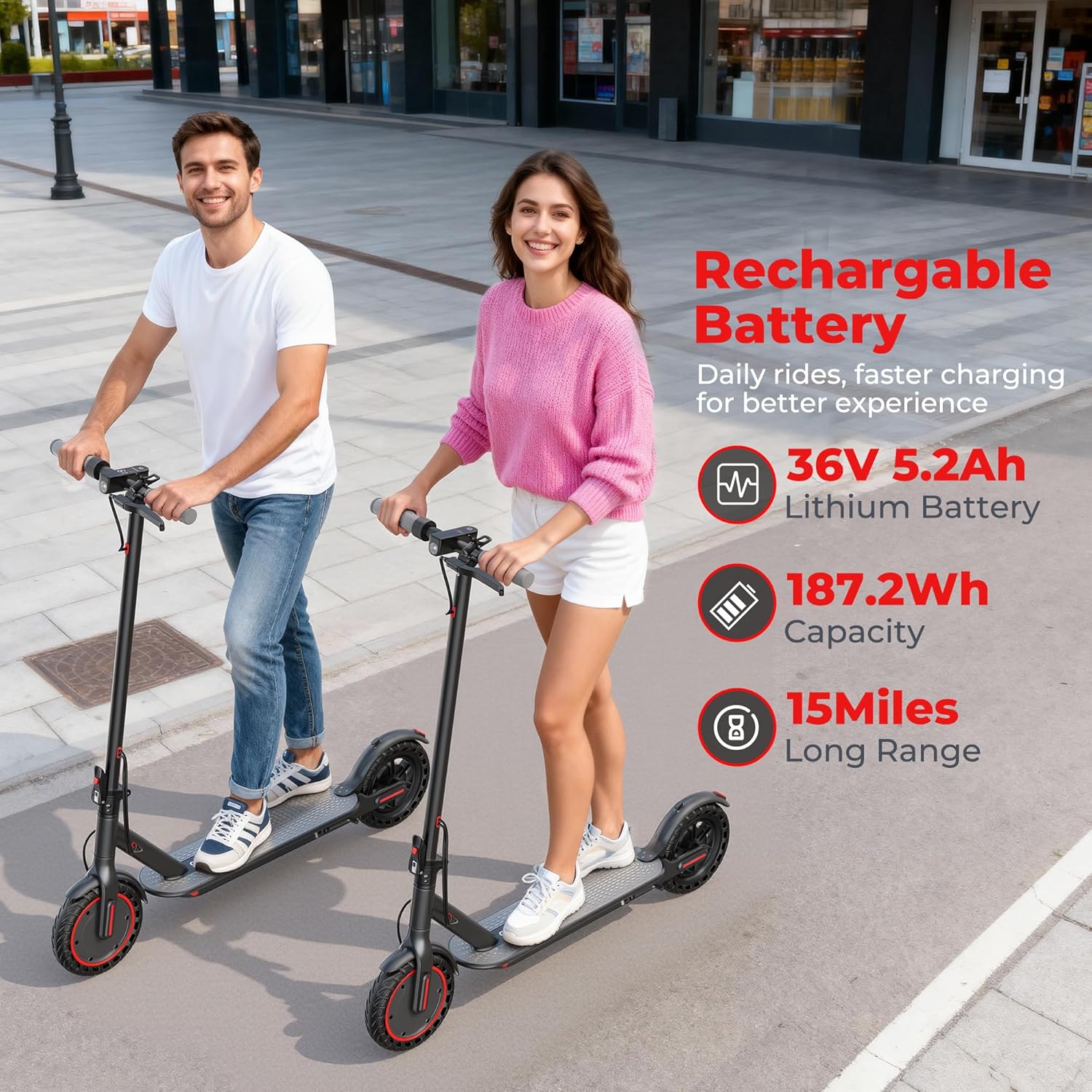 Qlaway Electric Scooter for Adults - 19 MPH Speed, 350W Motor, 15-22 Miles Range, 265 LBS Capacity