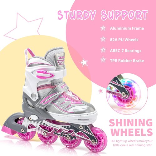 2PM SPORTS Cytia Pink Inline Skates - Adjustable, Light-Up Wheels for Fun Beginner Roller Skating