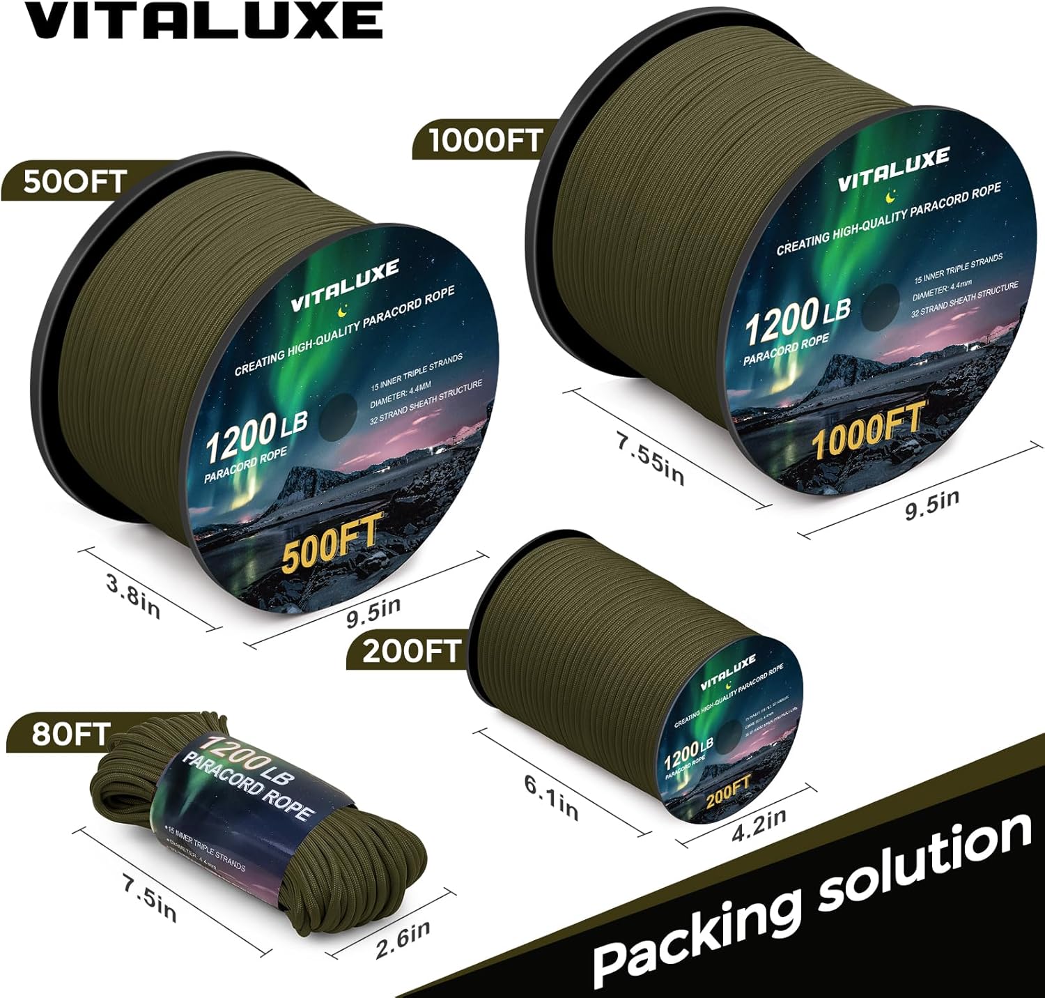 Paracord | 1200lb Heavy Duty Tactical Rope - 4.4mm 15 Triple Strands for Survival Gear & Camping