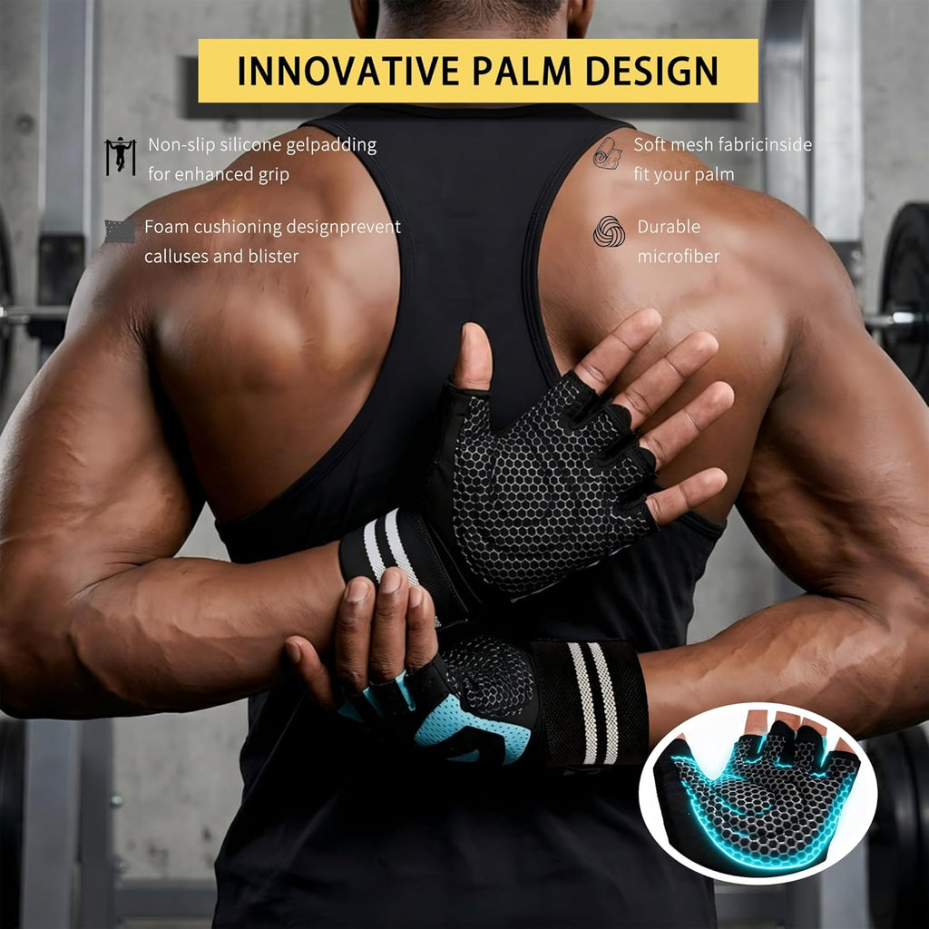 Skiennix Workout Gloves - Breathable Gym Gloves with Wrist Support for Weightlifting & Training | Unisex Fingerless Design