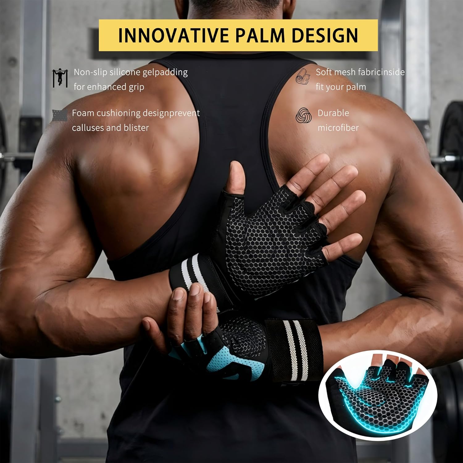 Skiennix Workout Gloves - Breathable Gym Gloves with Wrist Support for Weightlifting & Training | Unisex Fingerless Design