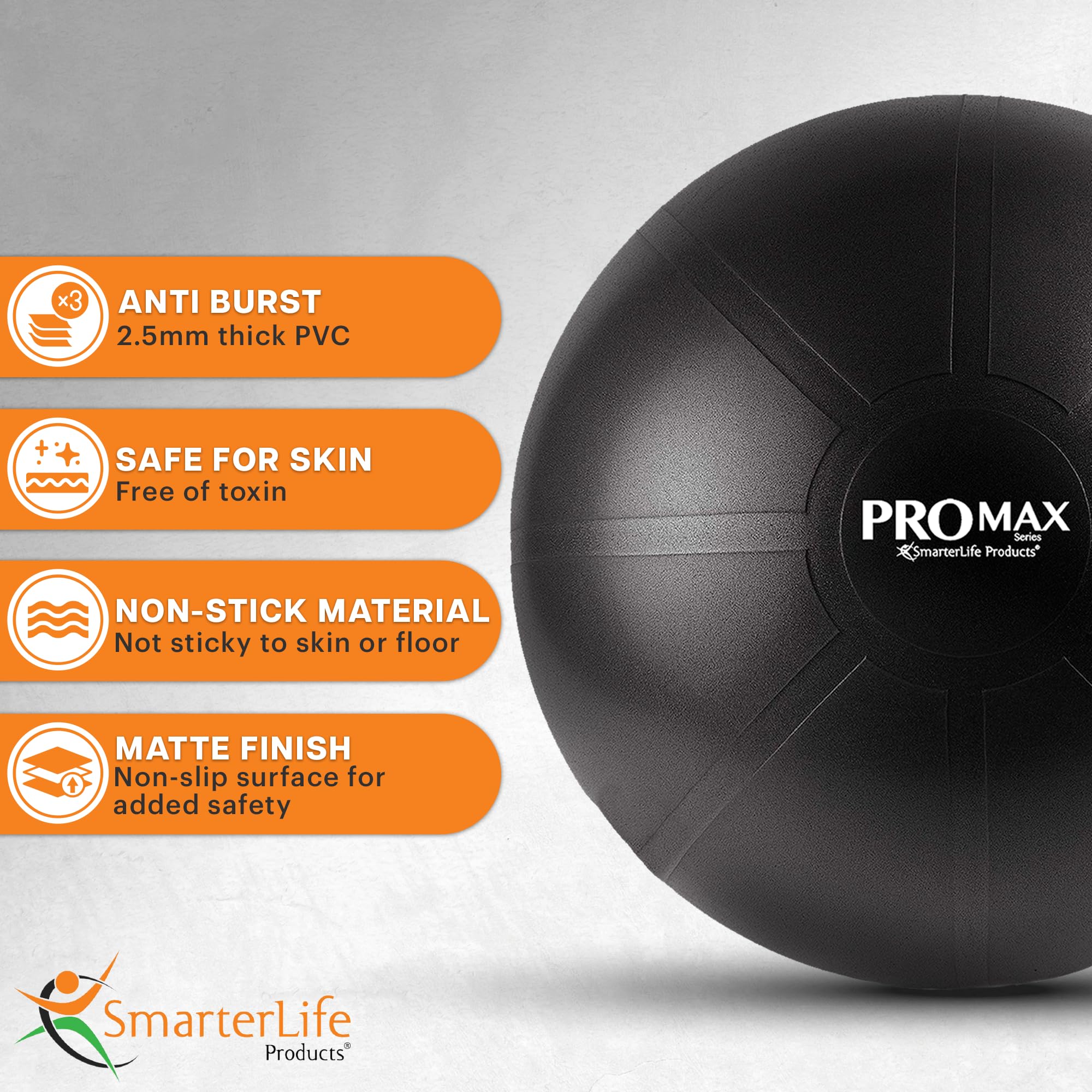 SmarterLife PRO MAX Exercise Ball – Yoga, Stability & Balance Trainer for Core Workouts, Fitness, Physical Therapy, Pregnancy & Office Chair Support – Anti-Slip, Anti-Burst (55cm, Turquoise)