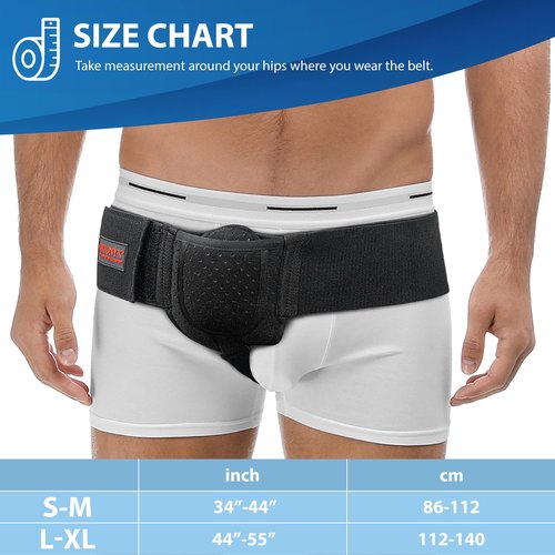 ORTONYX Inguinal Hernia Belt for Men and Women with Removable Compression Pad and Adjustable Waist Strap, Hernia Support Truss for Inguinal, Incisional Hernias, Left/Right Side - Black S/M