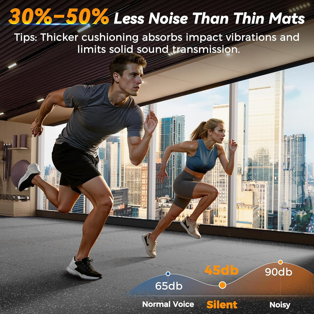 SUPERJARE Extra-Thick Rubber Exercise Mat - Interlocking Gym Flooring Tiles, 12 Pcs, 48 Sq Ft, Black/Grey