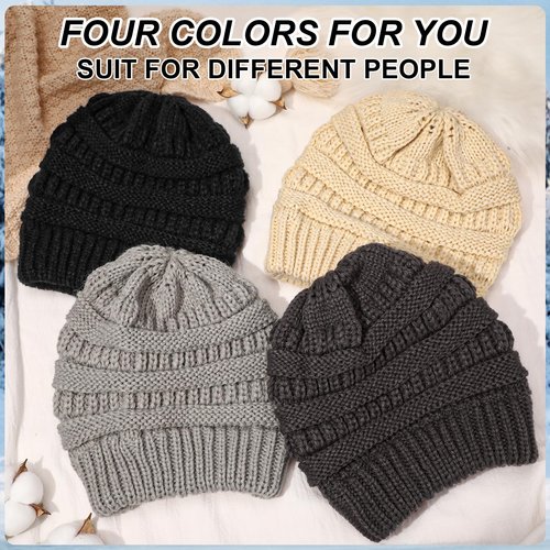 4 Pack Winter Hats for Women Men, Slouchy Beanies Hats Caps Knit Chunky Winter Beanie Hats Cute Skull Cap