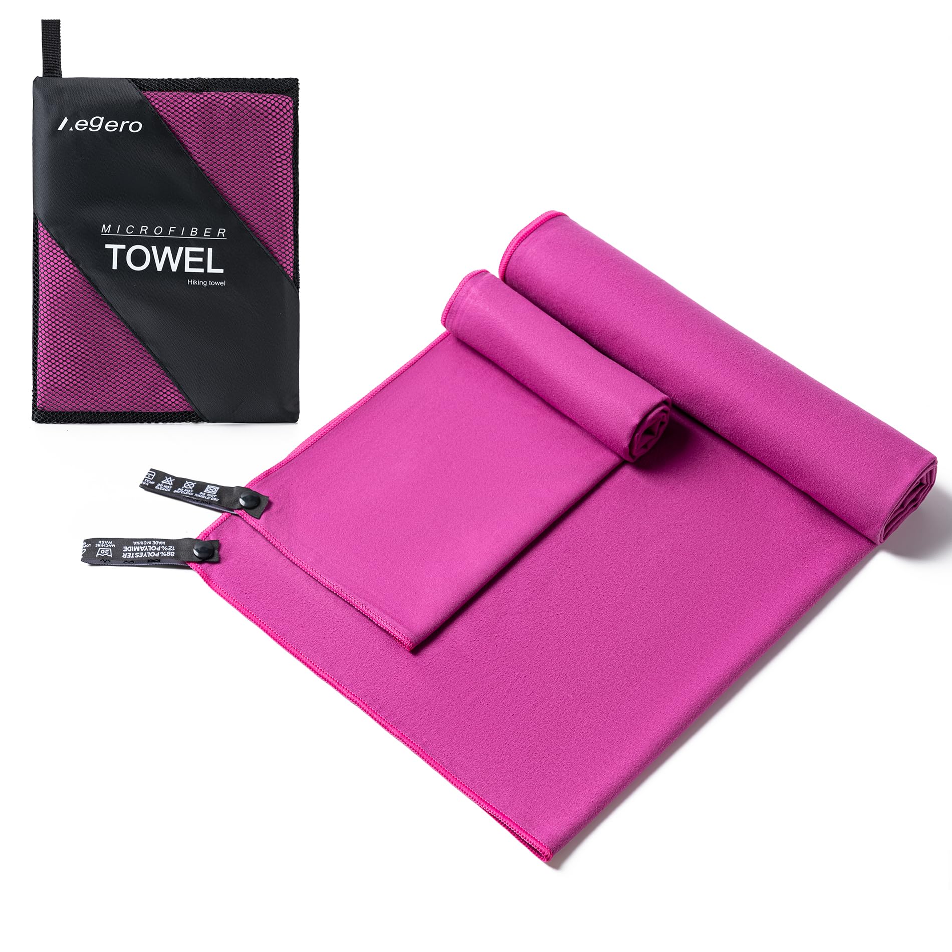 Aegero Camping Towel,2 Pack Microfiber Travel Sports Towel,Quick Dry - Super Absorbent - Ultra Compact -Ultra Soft - Lightweight.Suitable for Gym,Yoga,Trip,Beach, Shower, Backpacking,Pool(Purple)