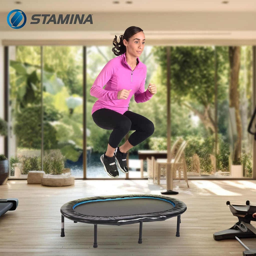 Stamina Folding Trampoline - Smart Workout App, Portable Fitness Rebounder for Home Gym, Black