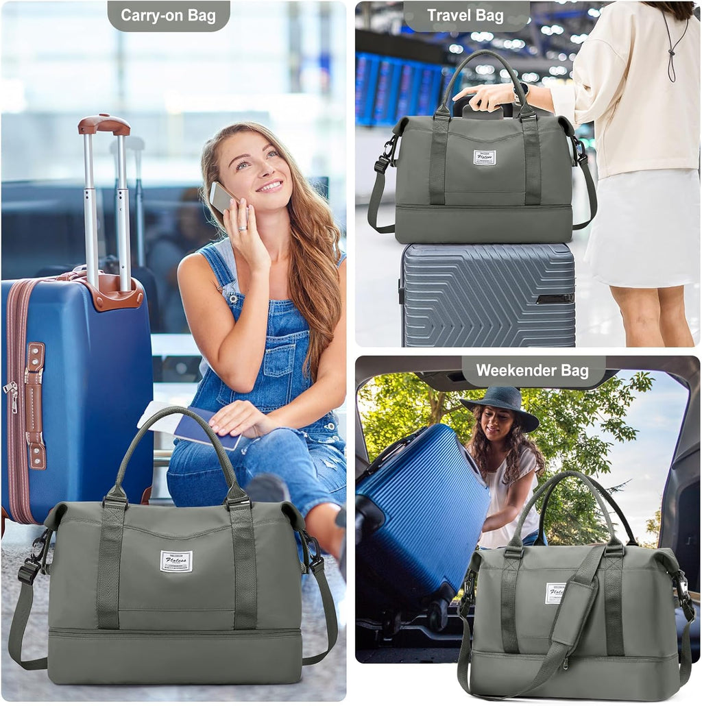 Skiennix Travel Duffel Bag - Shoes Compartment & Carry-On Overnight Weekender | 18x14x8 for Spirit Airlines