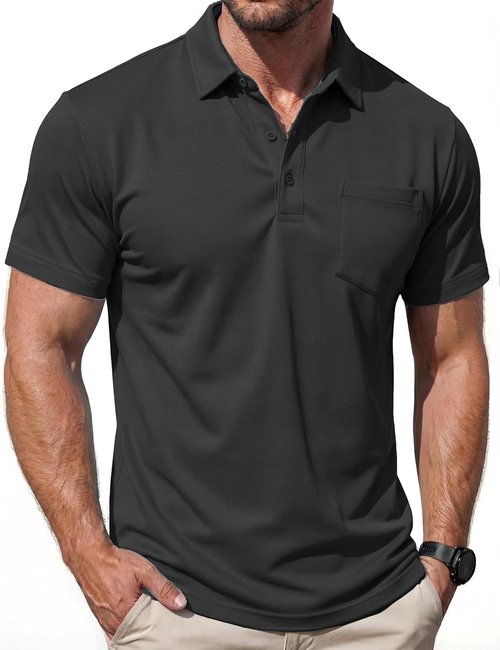MAGCOMSEN Men's Polo Shirt - Short Sleeve Collared Golf Shirt with Pocket | Moisture-Wicking, Quick-Dry Performance