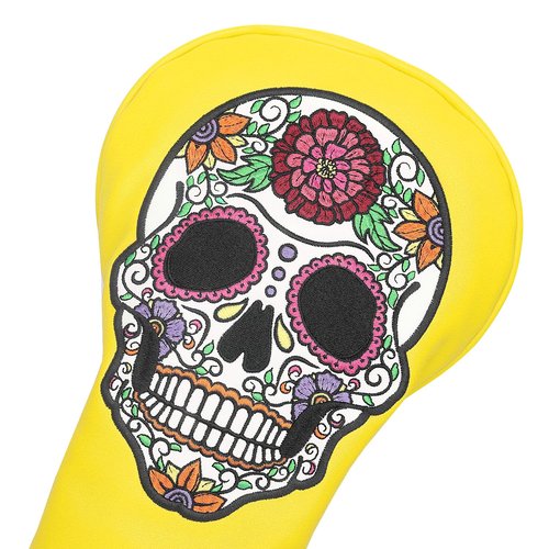 SHABIER Rose Embroidery Design Golf Headcover Sugar with Skull Design for Golf Club (Yellow, Driver)