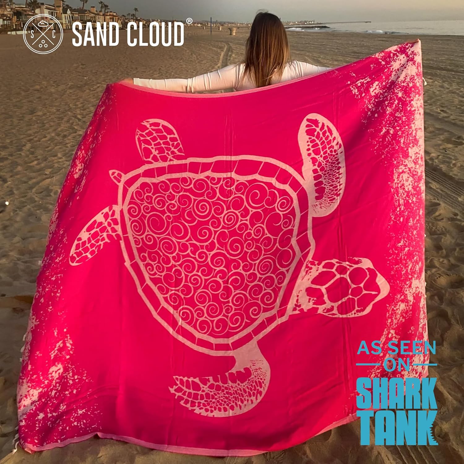 Sand Cloud Turkish Beach Towel - Sand-Free & Quick-Dry - 100% Organic Cotton - Marine Life (Crush Turtle Fuchsia)