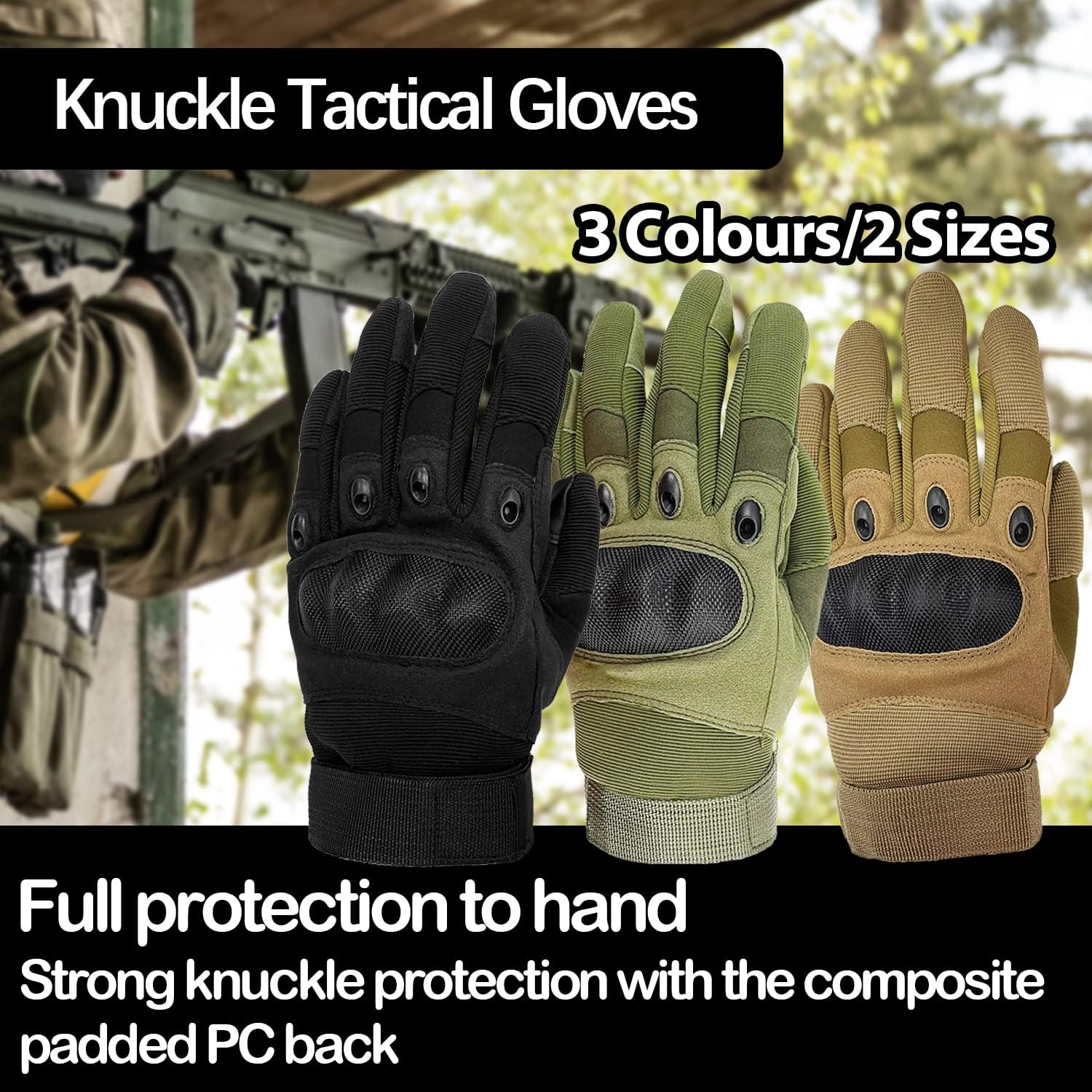 Sutekus Tactical Gloves - Hard Knuckle Design with Touchscreen Fingers for Hiking, Camping & More