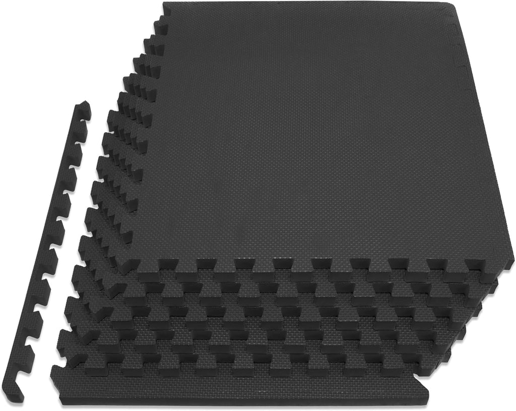 ProsourceFit Extra Thick Exercise Puzzle Mat - ¾-Inch EVA Foam Interlocking Tiles | Cushioned Flooring, Black, 24 SQ FT
