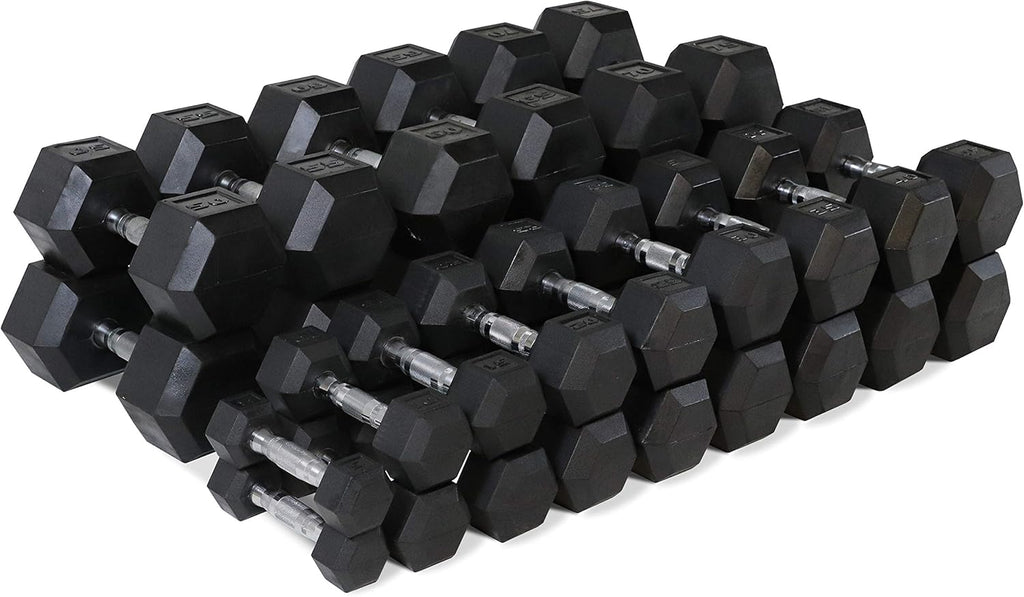 WF Athletic Supply Rubber Coated Dumbbells - Solid Steel Hex Weights for Muscle Toning | Home Gym Pair